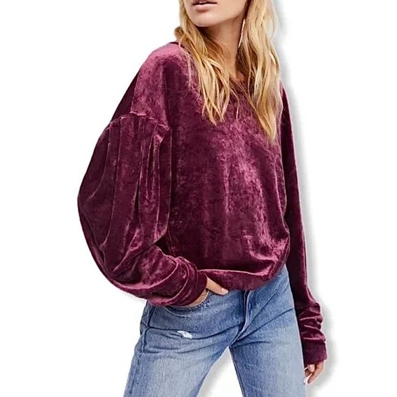 We The Free Tops - We The Free Milan Burgundy Crushed Velvet Top Size M*